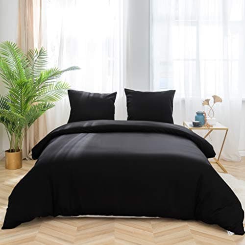 MOHAP Housse de Couette 200x200cm + 2 Taies 65x65cm Noir Microfibre