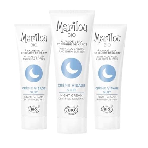 Marilou Bio Crème Hydratante Visage de Nuit au Beurre de Karité et Aloe Vera 3 x 50 ml