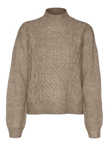 Vero Moda Vmuniverse LS Highneck GA BF Pull tricoté, Silver Mink/Detail:w. Melange, Taille M pour Femme, Silver Mink/Detail:w. Melange, M