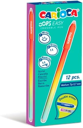 Carioca Oops Easy Lot de 12 stylos à encre gel effaçables avec encre thermosensible – Pointe 0,7 mm – Idéal pour l'école, le bureau et le studio Rouge