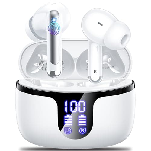 AOVOCE Écouteurs Bluetooth 5.4 Blancs avec Écran LED et 42H d'Autonomie