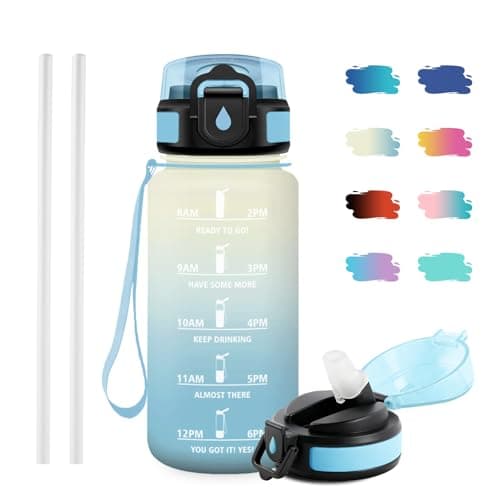 Japoria Gourde Motivation 500 ml avec paille, sans BPA et étanche avec marqueur de temps
