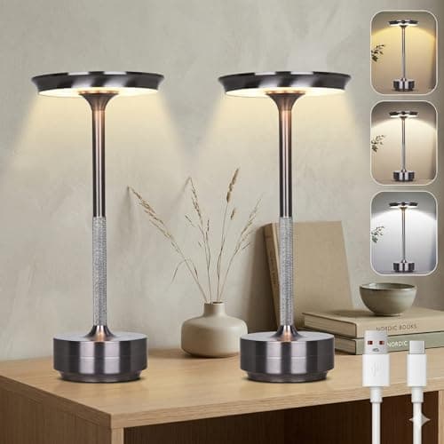 Rosnek Lot de 2 Lampes de Table LED Sans Fil Rechargeables Gris Acier