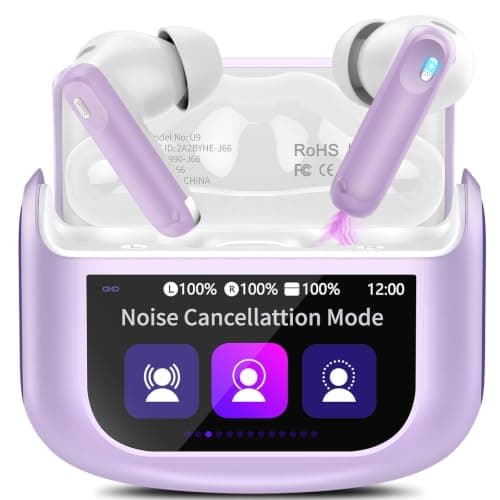 Écouteurs Bluetooth 5.4 sans fil avec écran tactile et réduction de bruit ANC violet