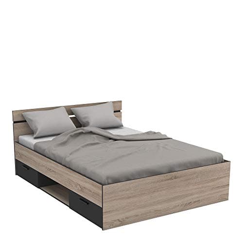Lit double Demeyere Michigan chêne brossé et noir mat 140x190 cm