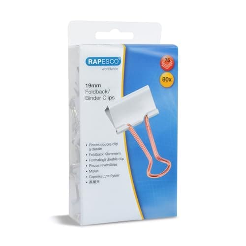 Rapesco Pinces à double clip 19 mm, Blanc et bras or rose, Boîte de pinces de bureau