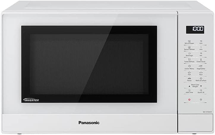 Panasonic NN-ST45KWEPG Four à Micro-ondes à Inverter avec Plateau Tournant, 32 Litres, Acier Inoxydable, 1000 W, 21 Programmes Automatiques, 7 Niveaux de Puissance, Écran LCD, Menu Junior, Blanc