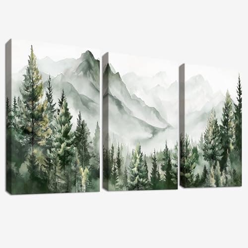 Lot de 3 tableaux sur toile motif chaîne de montagnes et forêt 40x60 cm