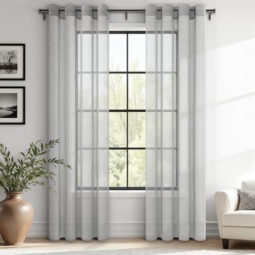 MRTREES Lot de 2 Rideaux Voilages Gris 140x210 cm Effet Lin à Œillets