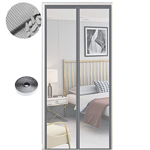 Moustiquaire magnétique pour porte, 90 x 210 cm, fermeture automatique, gris pur