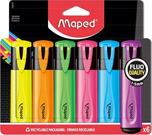 Maped Pochette de 6 surligneurs Fluo Peps Classic Pointe biseautée
