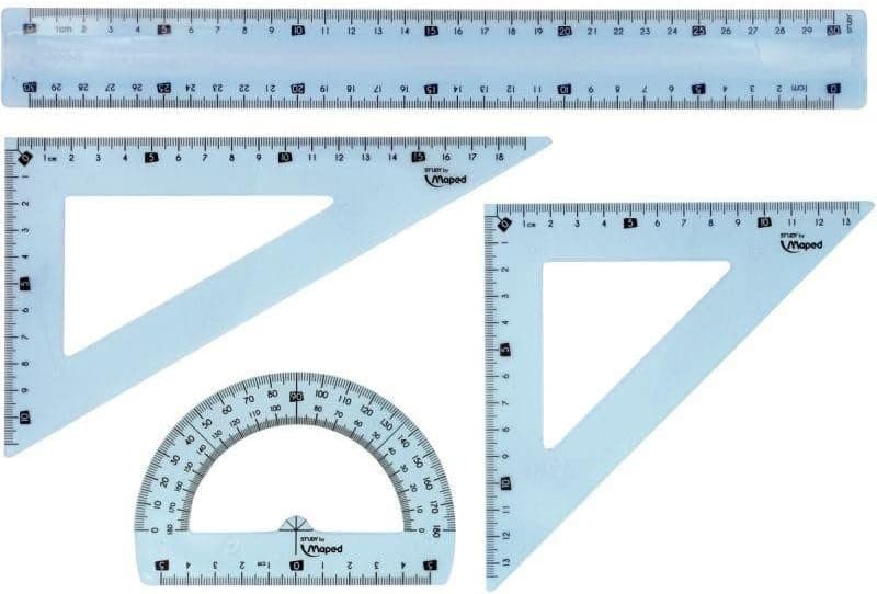 Maped Study - Ensemble incassable 4 pièces avec règle 30 cm, 2 équerres, rapporteur