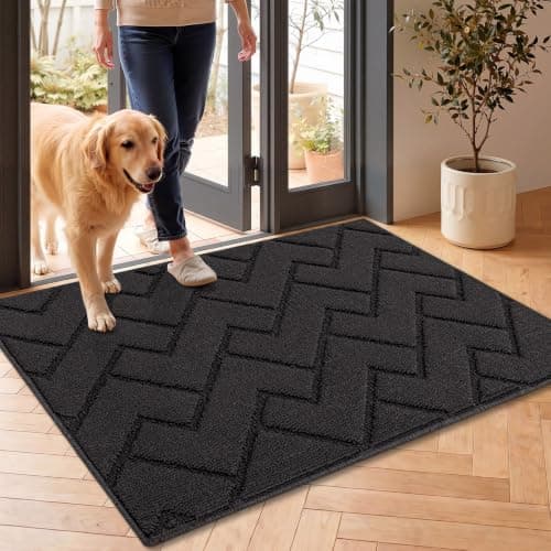 Biscpro Tapis de Porte Paillasson 60x90cm Interieur et Extérieur Antidérapant Absorbant, Facile à Nettoyer, Chambre, Cuisine, Couloir -Gris Foncé