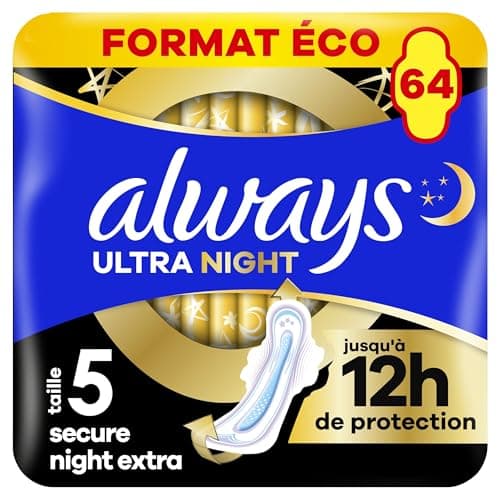 Always Ultra Serviettes Hygiéniques Taille 5 Extra Secure Night 64 Serviettes
