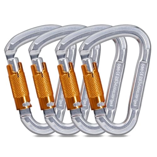 Lot de 4 mousquetons d'escalade en aluminium verrouillables 25kN pour alpinisme et rappel