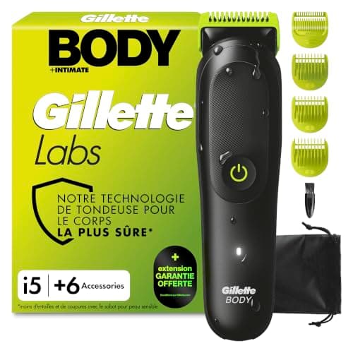 Gillette Labs Body et Intimate Tondeuse Homme i5, 6 Accessoires, Noire