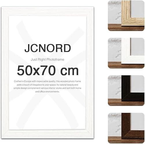 JCNORD Cadre Photo en Bois MDF Blanc de 50x70 cm avec Verre Plexi Incassable | Cadrer Moderne pour Murs et Tables