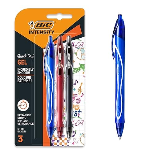 BIC Stylos-gel rétractables Gel-ocity Quick Dry pointe moyenne 0,7 mm couleurs assorties blister de 3