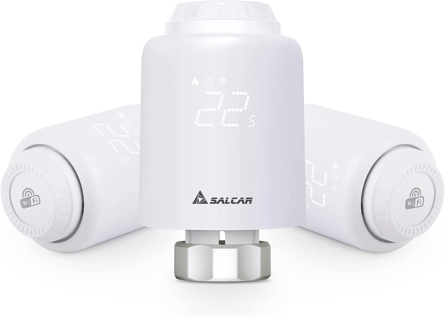SALCAR Pack de 3 Têtes Thermostatiques Connectées WiFi Thermostat Compatible avec Amazon Alexa & Google Assistant Tuya Programmable Thermostat Aucune Passerelle Requise