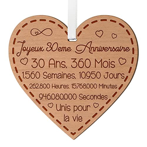 Cadeau Anniversaire de Mariage 30 Ans pour Couple, Ornement en Bois