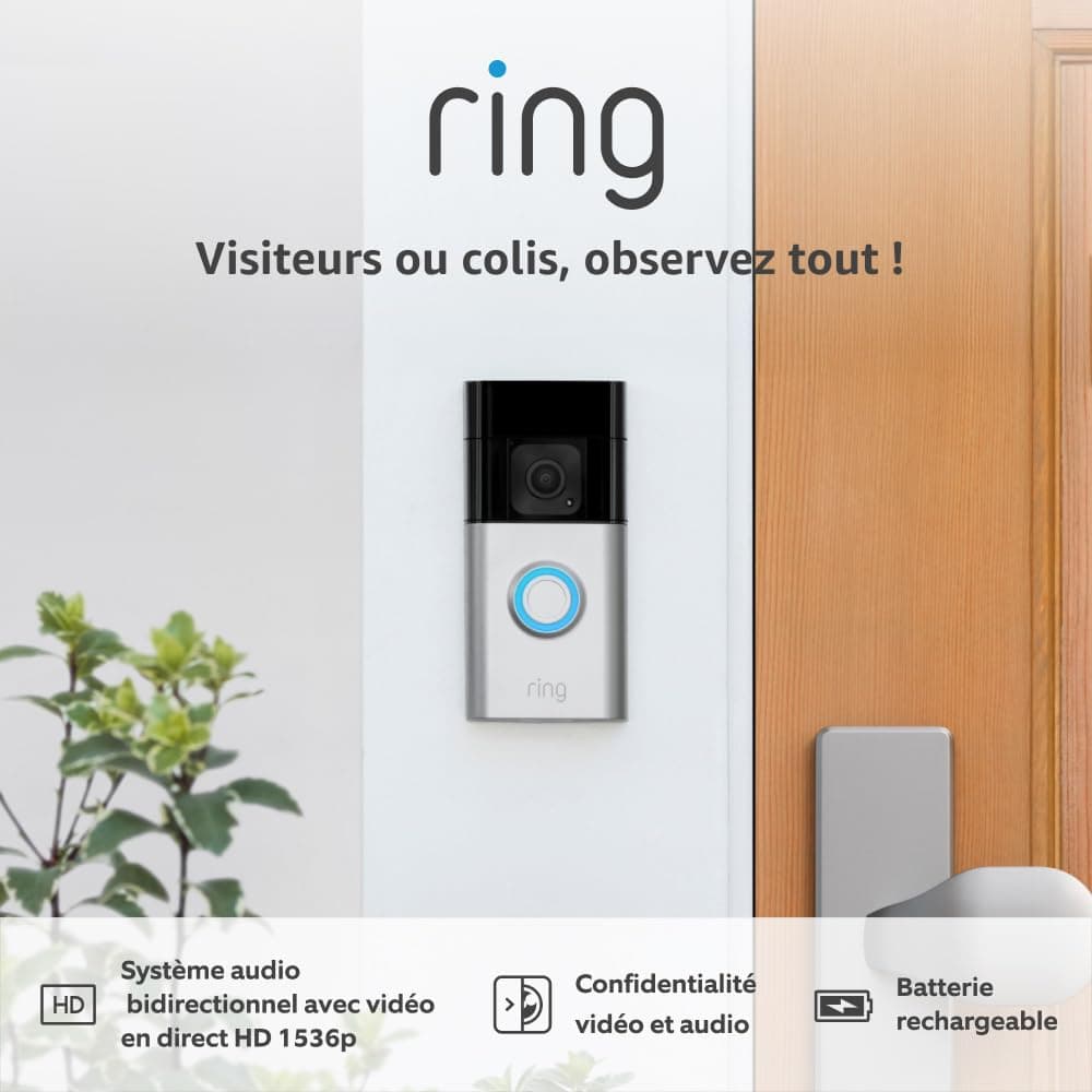 Ring sonnette vidéo Plus sans fil (Battery Video Doorbell Plus) | Caméra sonnette vidéo sans fil à installer soi-même avec vidéo HD 1536p, batterie rechargeable | Facile à installer (5 min)