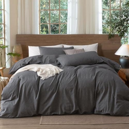 Freyamy Parure de lit housse de couette 240x260 cm en coton uni gris foncé adulte