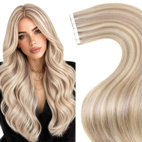 LaaVoo Extensions Adhésives Cheveux Naturels Highlight Platine 20pcs