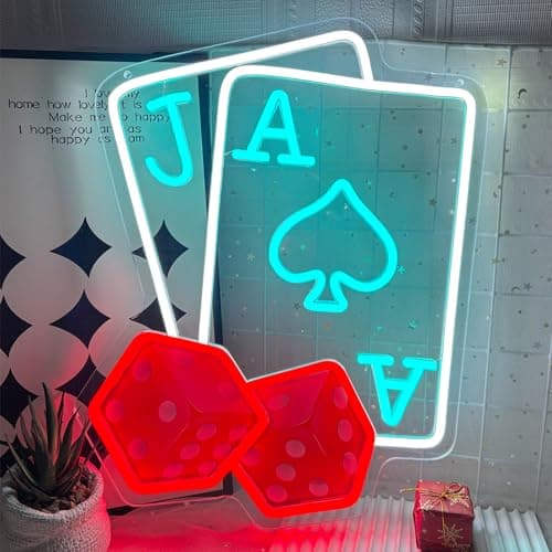 Enseigne Lumineuse Poker Néon Cartes à Jouer USB Intensité Réglable 42x31cm