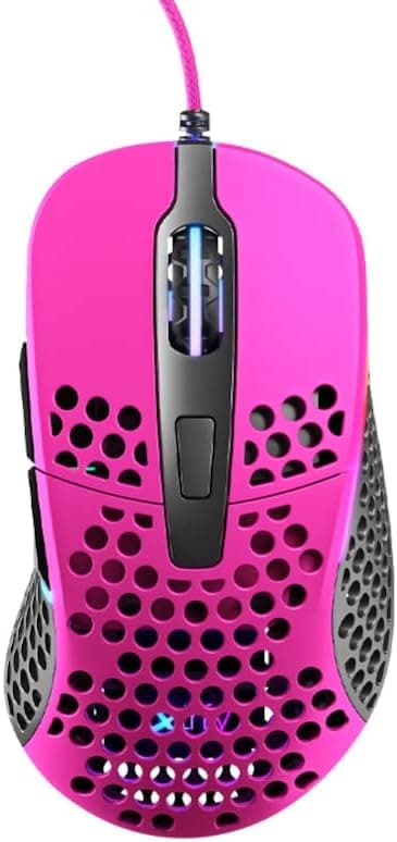 Xtrfy M4 RGB, souris filaire de gaming ultra-légère, conception ergonomique pour droitiers, capteur 3389 Pixart, rétro-éclairage RGB réglable, Pink Edition
