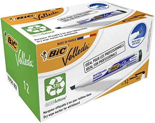 BIC Velleda 1751 ECOlutions Feutres pour Tableau Blanc Pointe Biseautée - Vert, Boîte de 12