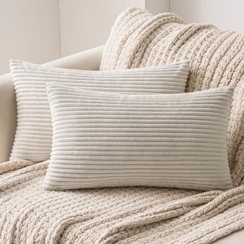 MIULEE Lot de 2 Housses de Coussin Velours Côtelé Beige 40x60cm