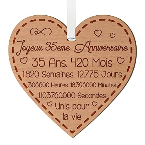 Cadeau Anniversaire de Mariage 35 Ans en Bois pour Couple 100 mm