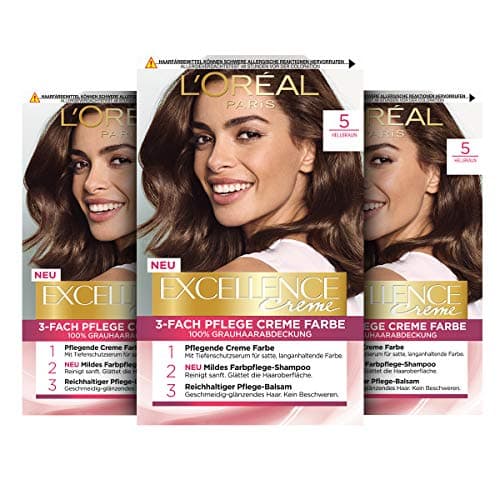 L'Oréal Paris Excellence Creme Coloration Capillaire 3 x 268g - Brun Clair (5)