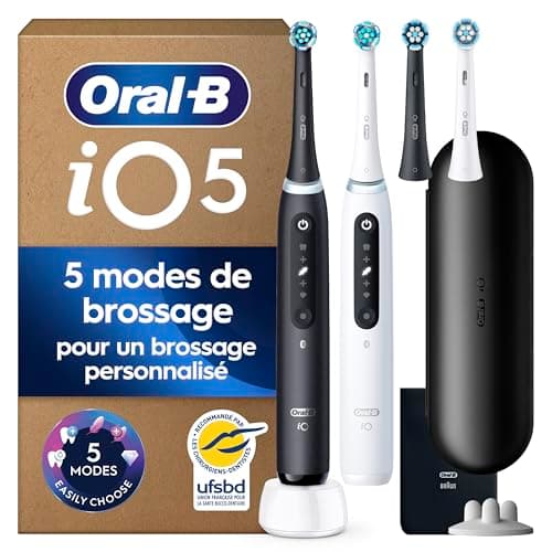 Oral-B Brosses à Dents Électriques iO 5 Duo, 4 Brossettes, Noir et Blanc