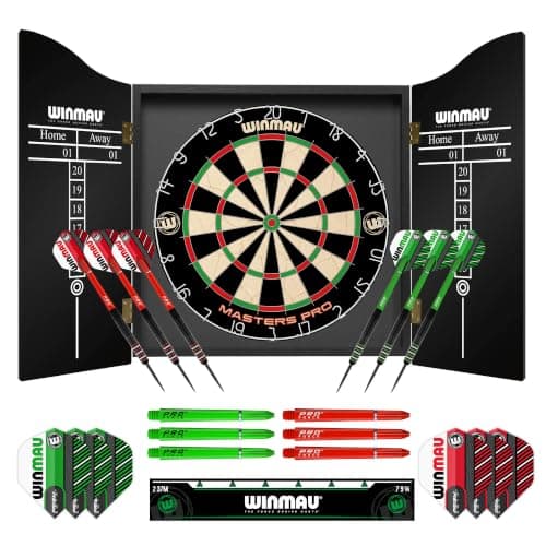 Winmau Darts Masters Pro Set de fléchettes en poils avec armoire et accessoires