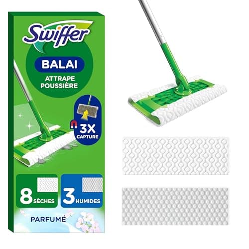 Swiffer Kit Balai Attrape-Poussière avec 8 lingettes humides et 3 lingettes sèches