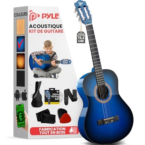 Pyle Kit de Guitare Acoustique pour Débutant Taille Junior 3/4 91 cm Bleu Burst