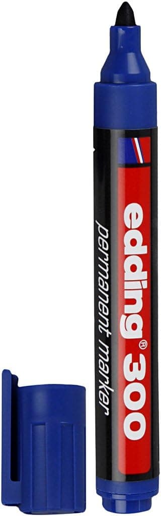 edding 300 Marqueur permanent - bleu - 1 stylo - pointe ronde 1,5-3 mm - sèche vite, résiste à l'eau et aux frottements - pour carton, plastique, bois, métal, verre