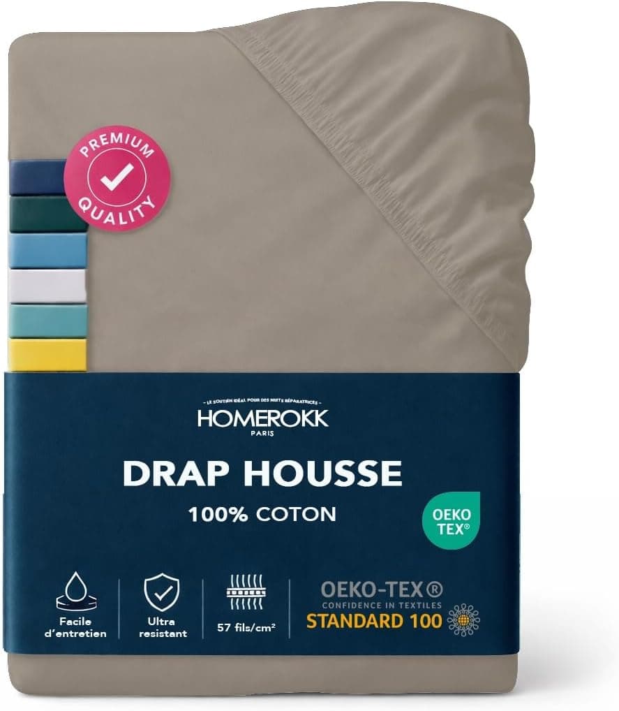 Drap Housse 90 x 190 x 27+ cm - 100% Coton 57 Fils/m2 - Bonnet Profond pour Matelas épais - Taupe