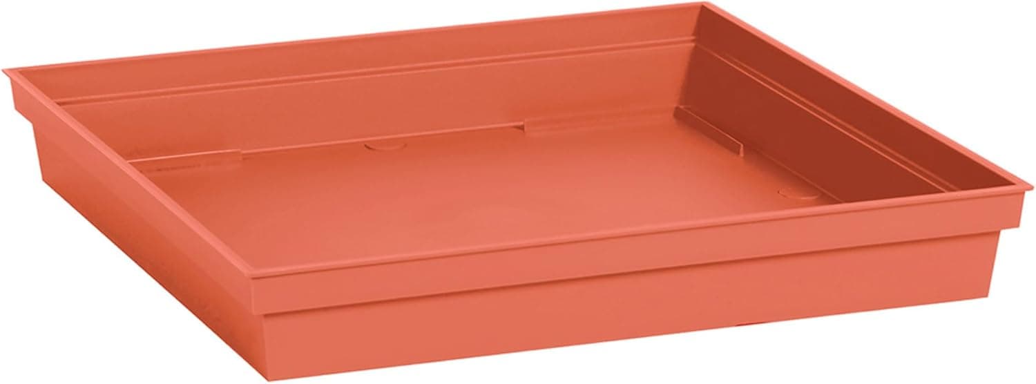 EDA - Soucoupe Carrée TOSCANE 40 cm - pour Pot de Fleur Carré Toscane 50 cm - 40 x 40 x H.5,9 cm - Orange Terre Battue