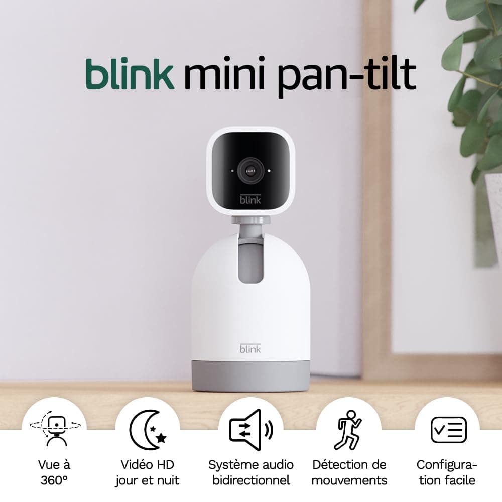 Blink Mini Pan-Tilt Caméra | Caméra de surveillance connectée d'intérieur rotative sur secteur | Audio bidirectionnel, vidéo HD, détection de mouvements, Alexa intégré | Blanc