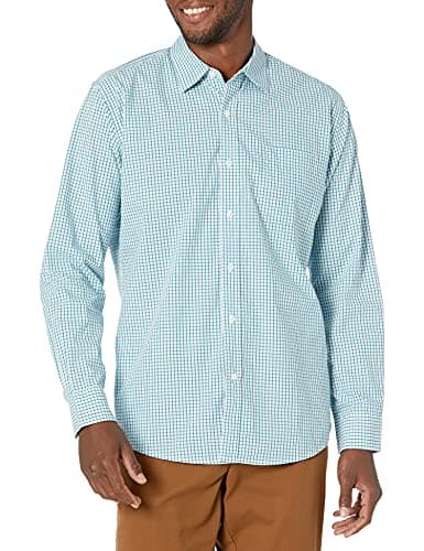 Amazon Essentials Chemise en Popeline à Manches Longues Homme Bleu Vert XS