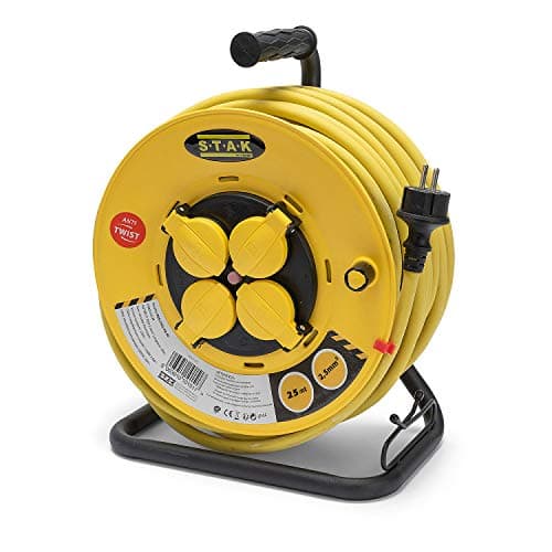 Stak Enrouleur Rallonge Électrique 25M 4 Prises IP44 3G2.5mm² Acier Jaune