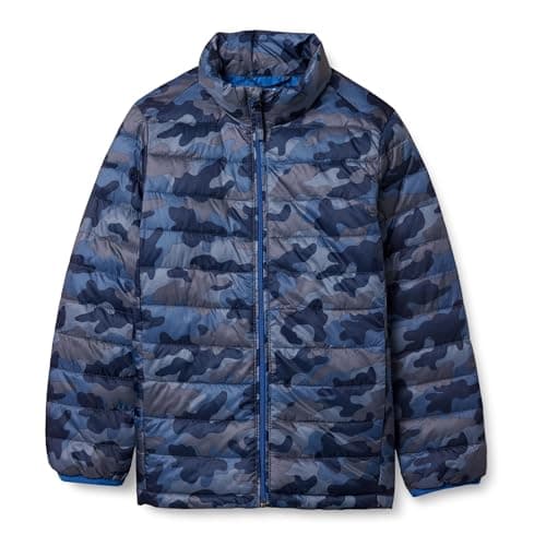 Amazon Essentials Veste doudoune légère pliable et imperméable pour garçon Bleu Camouflage 3 ans