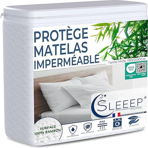 SLEEEP Protège-matelas 140x200 cm Fibre de Bambou Drap Housse Blanc