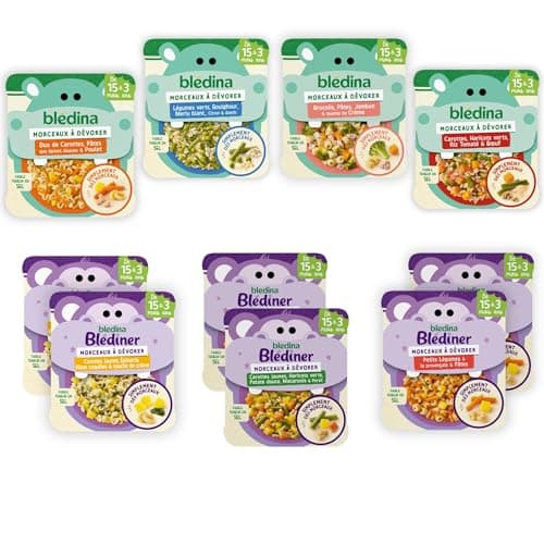 Blédina - Morceaux à Dévorer - 10 petits plats pour bébé - Repas midi et soir - Dès 15 Mois - 7 recettes - Pack de 10 (L'emballage peut varier)