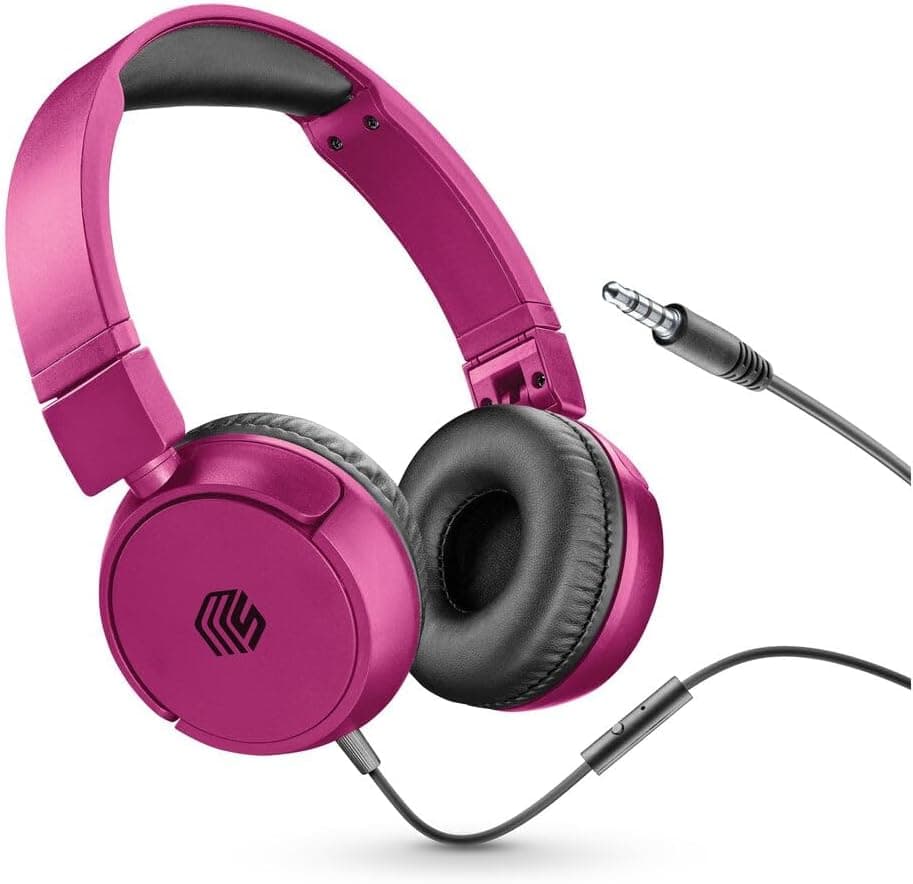 Music Sound,Casque Fil Basic,Casque Supra-auriculaire Bandeau Repliable avec Câble Anti-nœuds 1,2 m et Micro intégré - Connecteur Jack 3.5 mm - Couleur Rose MUSICSOUNDFULLCP