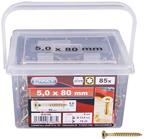 Connex B30196 Vis universelles à tête fraisée avec empreinte étoile TX pour panneaux de particules 5,0 x 80 mm 140 pièces Jaune