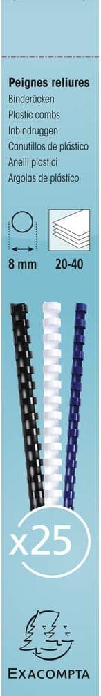 Exacompta - Réf. 76200E - Boîte de 25 reliures spirales en PVC blanc 8 mm - permet de relier 20 à 40 feuilles de 80g format A4 ou A3 paysage - convient pour tout type de machine à relier à anneaux