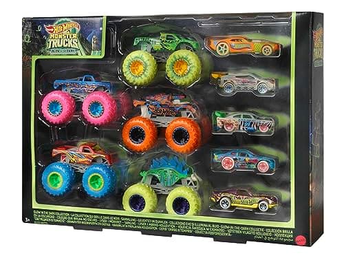 Hot Wheels Monster Trucks Coffret 10 Véhicules Phosphorescents Échelle 1:64